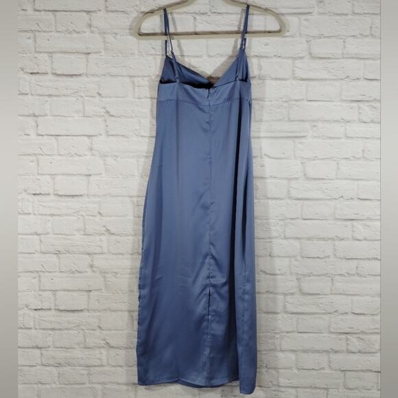 R WeWoreWhat Slate Blue Cowl Satin Charmeuse Slip Midi Dress NWT Size 4 - Picture 7 of 13